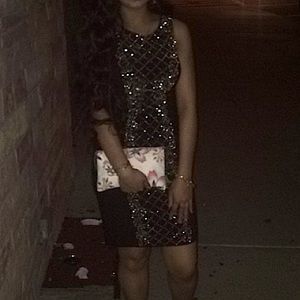 Black dress with gold beading